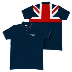 LAMBRETTA Mod 3 Button Tipped Pique Union Jack Flag Back Polo Shirt Navy XXL